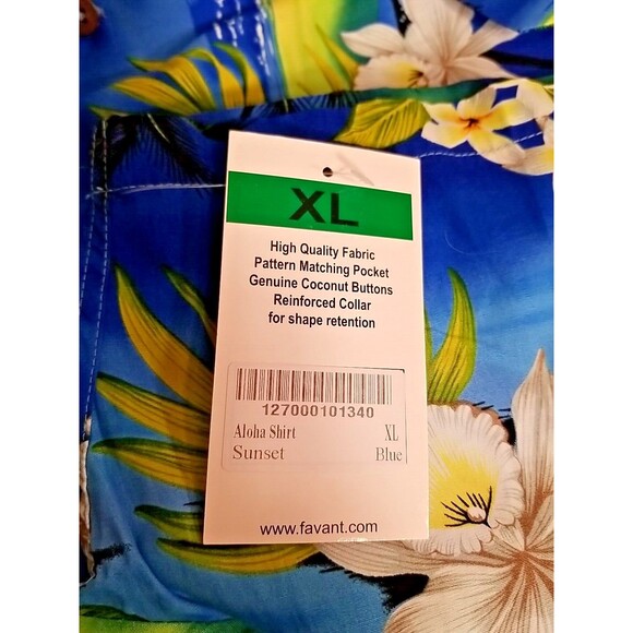 Mens Favant Aloha Hawaiian Shirt XL Blue White Floral Classic Cotton NWT     T13 - Picture 5 of 5